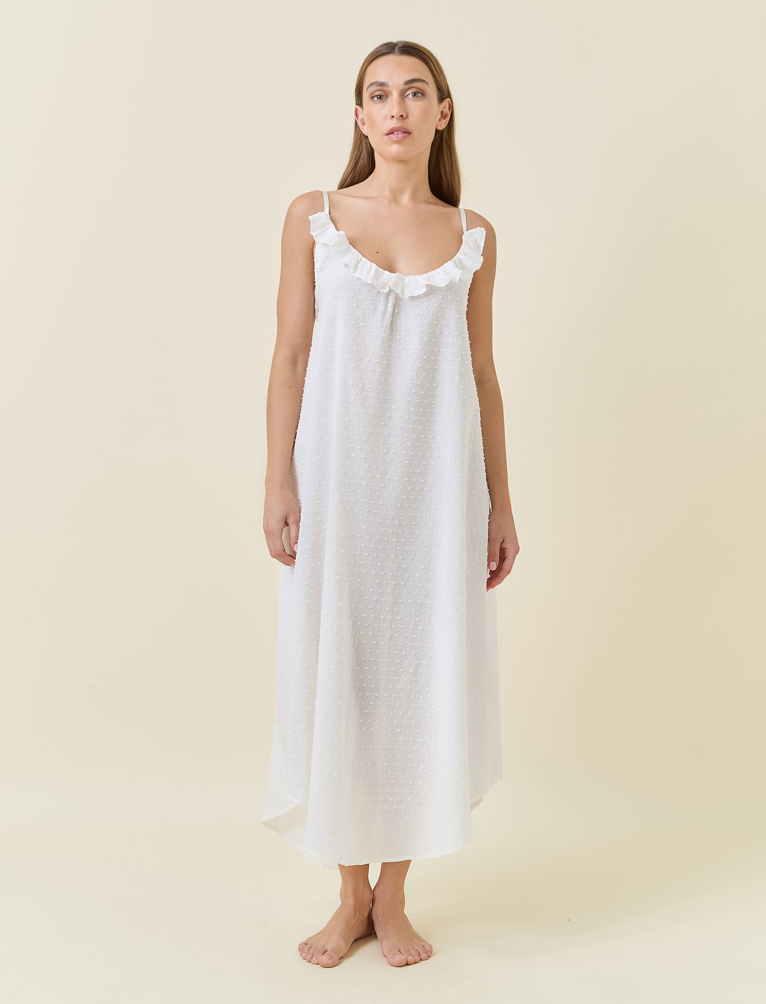 Swiss Dot Lace Frill Maxi Nightie