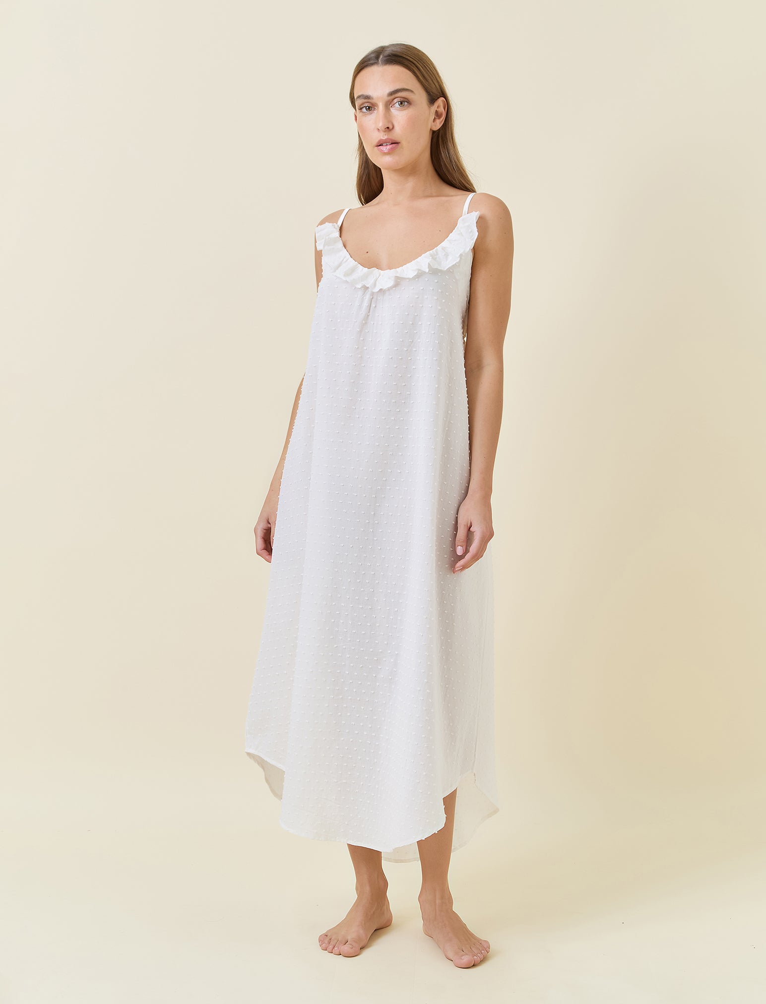 Swiss Dot Lace Frill Maxi Nightie