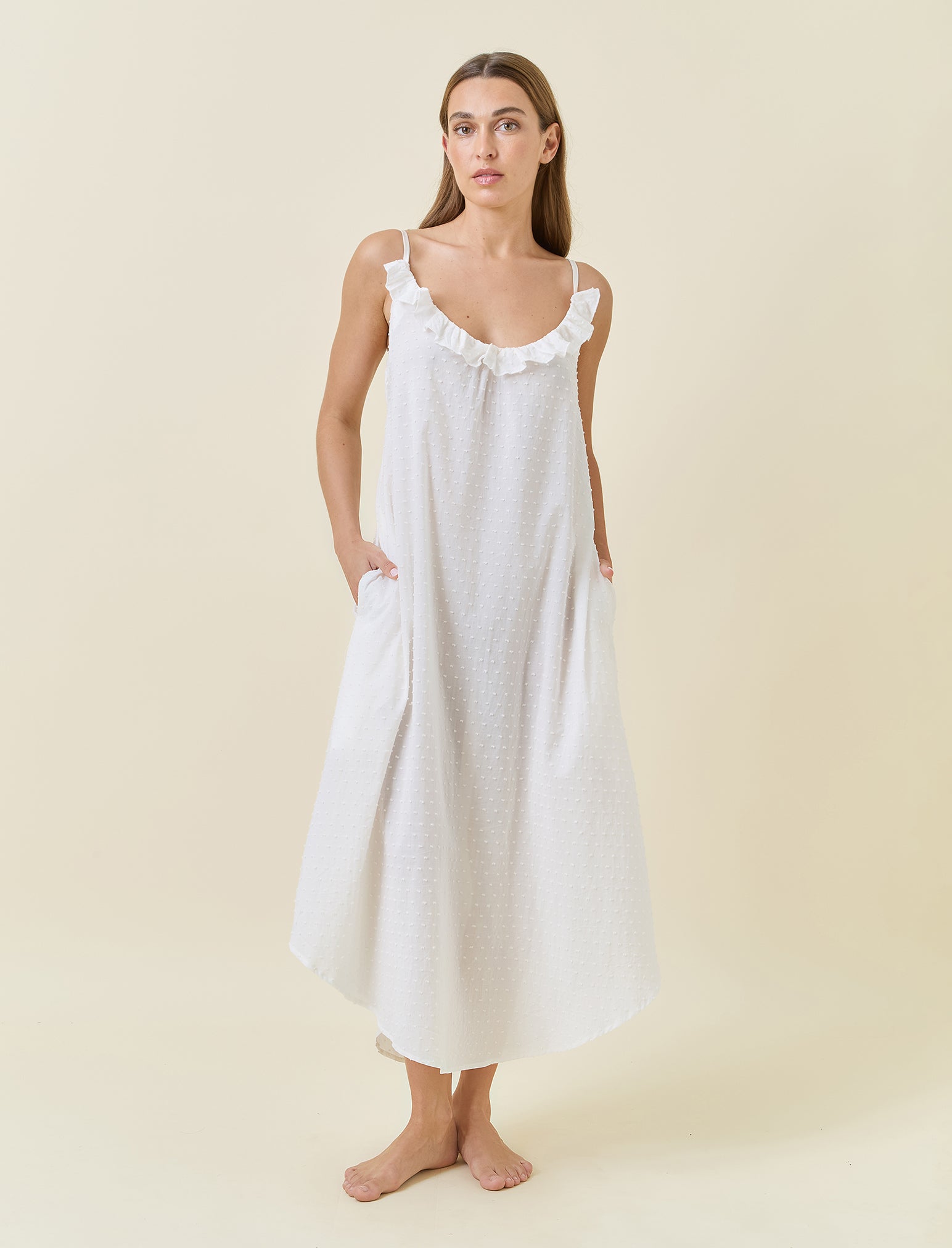 Swiss Dot Lace Frill Maxi Nightie