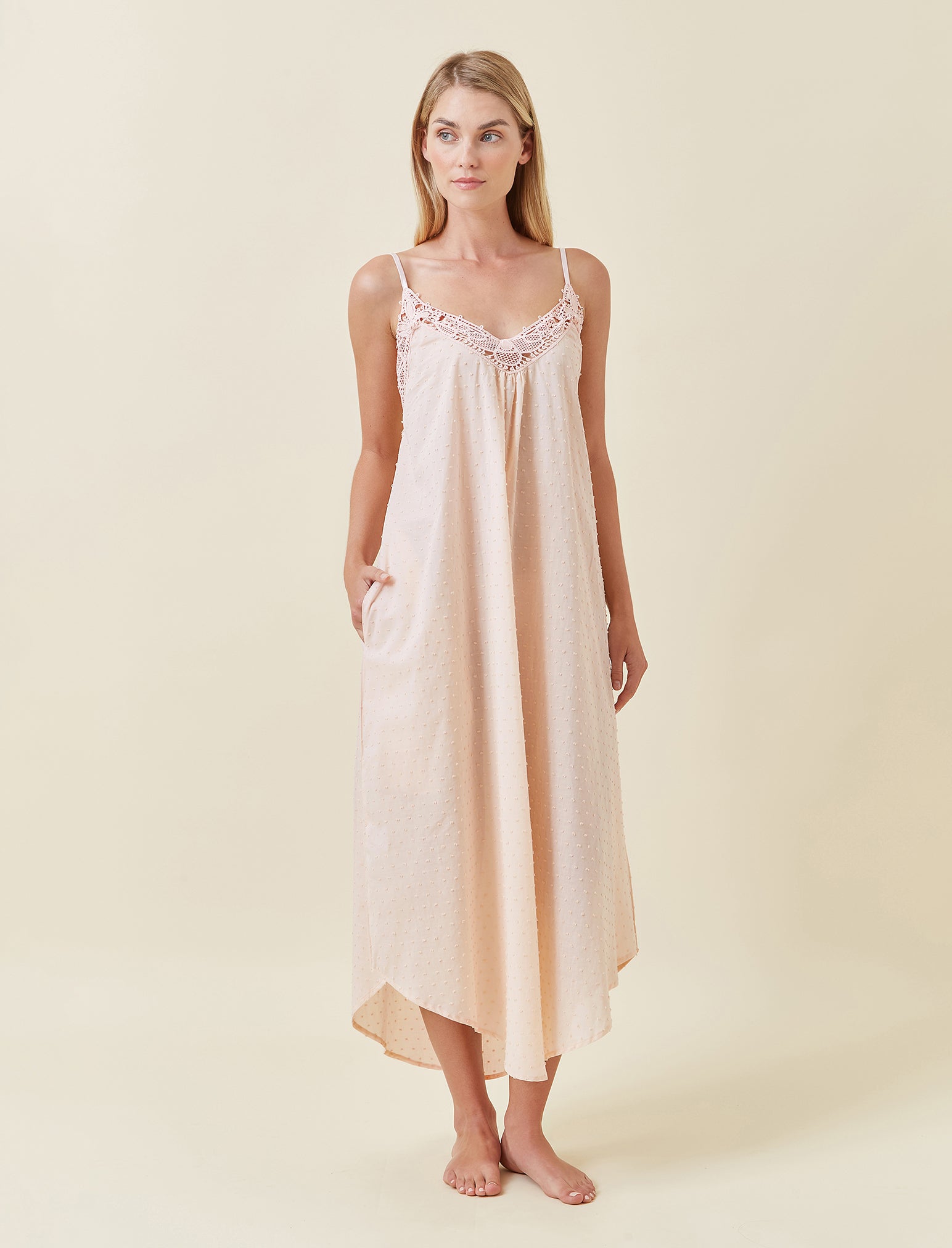 Swiss Dot Lace Front Maxi Nightie