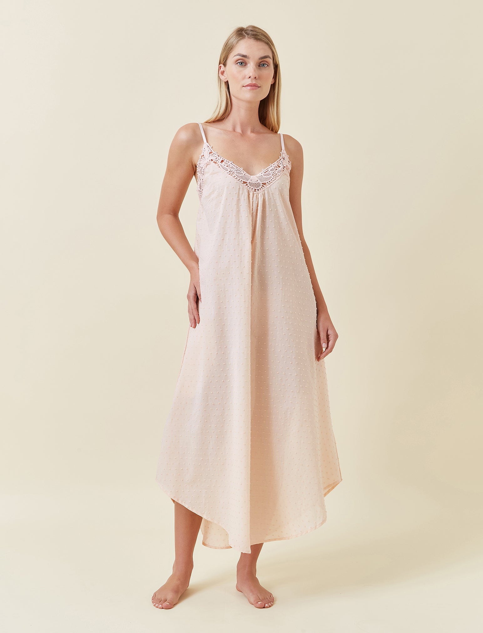 Swiss Dot Lace Front Maxi Nightie