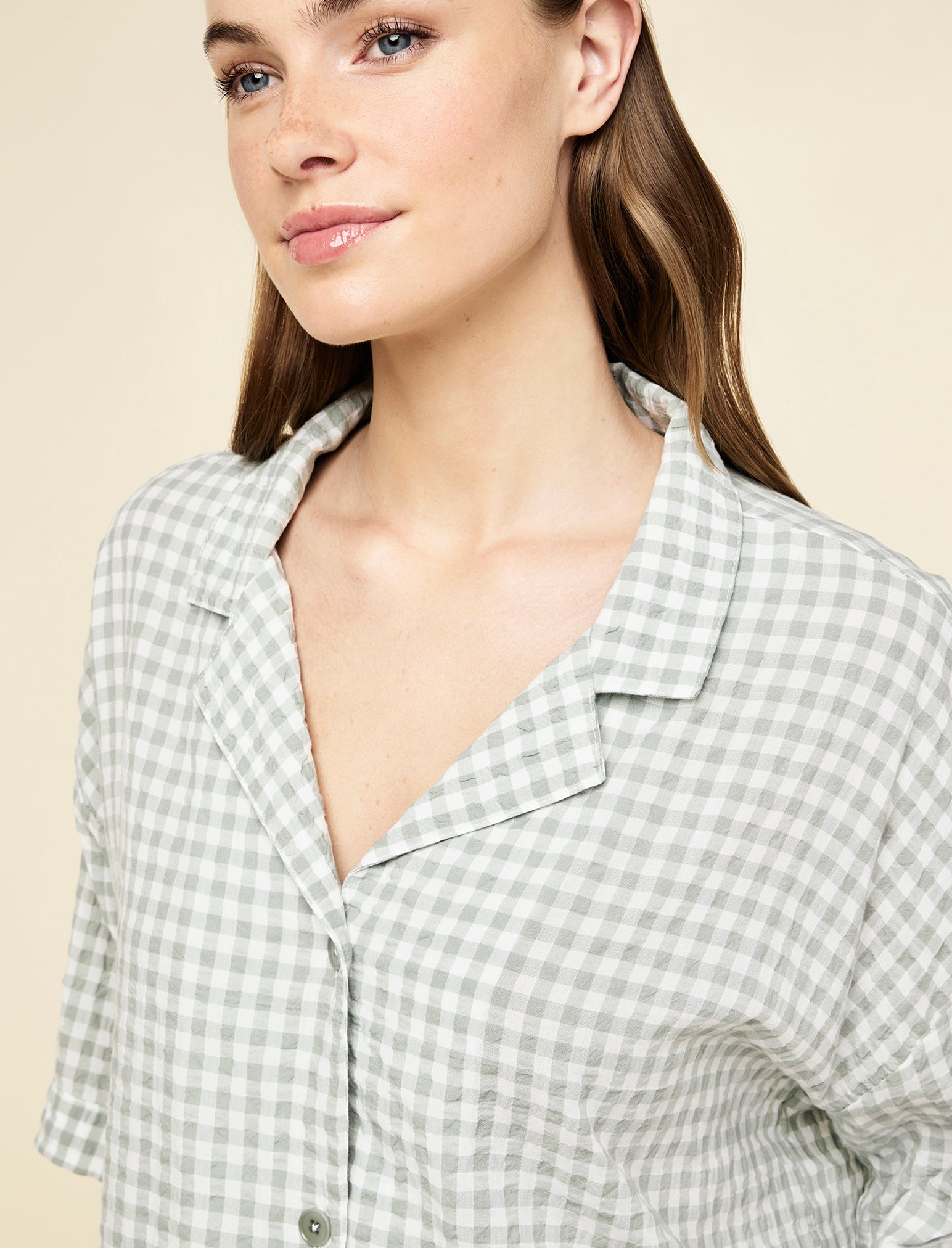 Seersucker Gingham Short Sleeve Shirt and Full Length Pant PJ