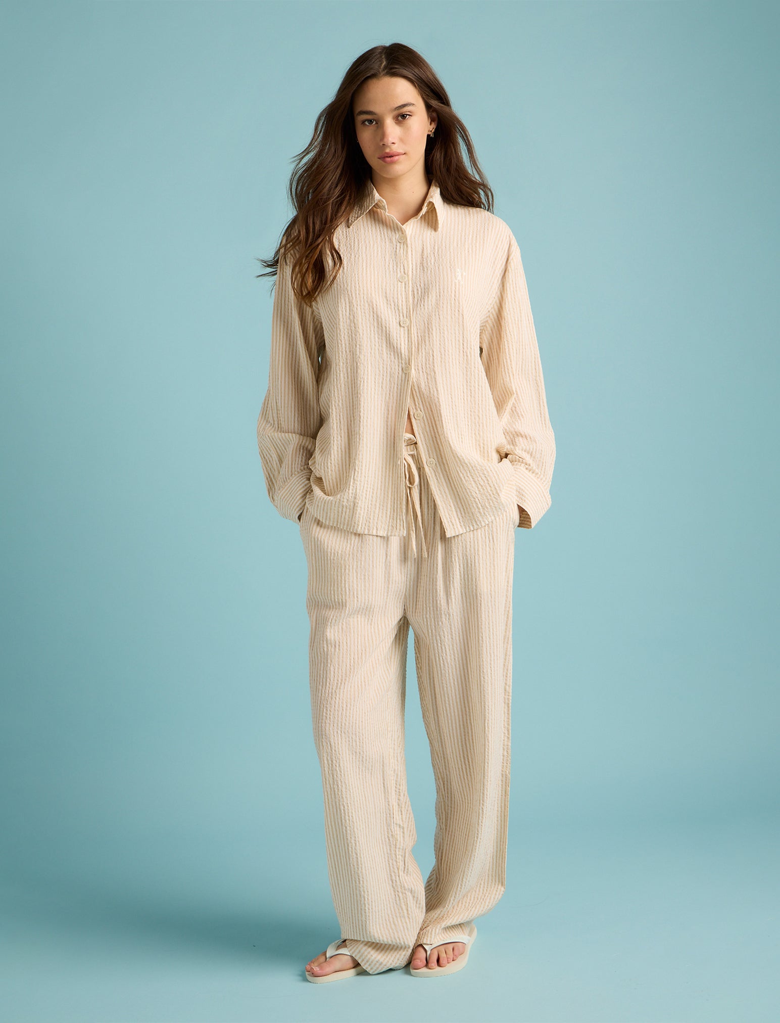 Karen Walker Seersucker Stripe Full Length PJ Set
