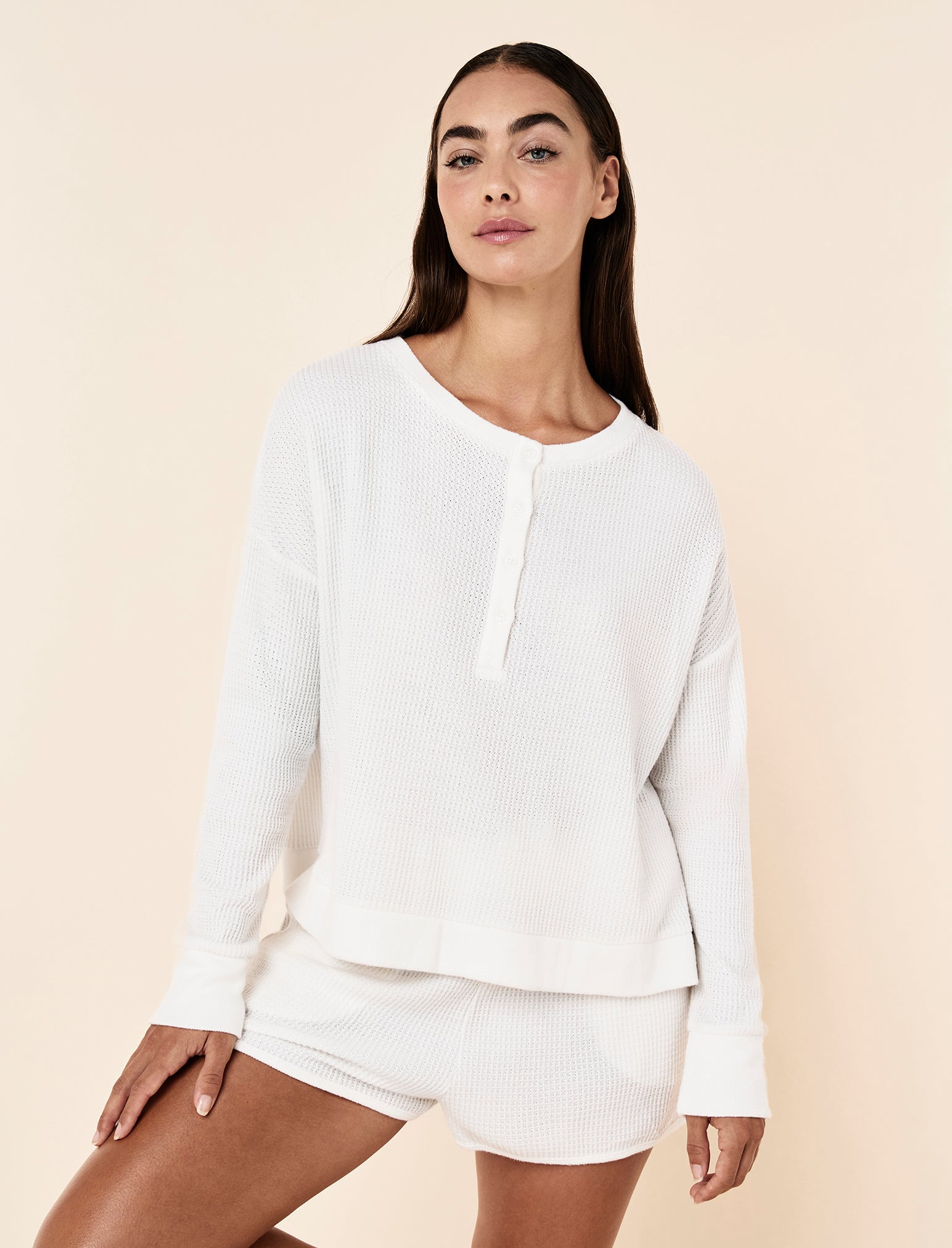 Super Soft Waffle Long Sleeve Henley Top