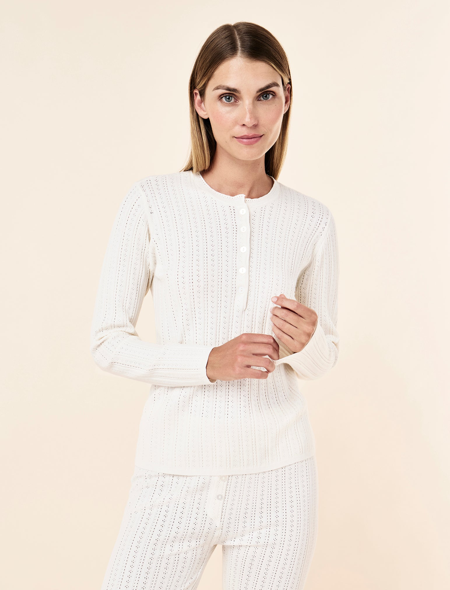 Olivia Pointelle Long Sleeve Henley Top