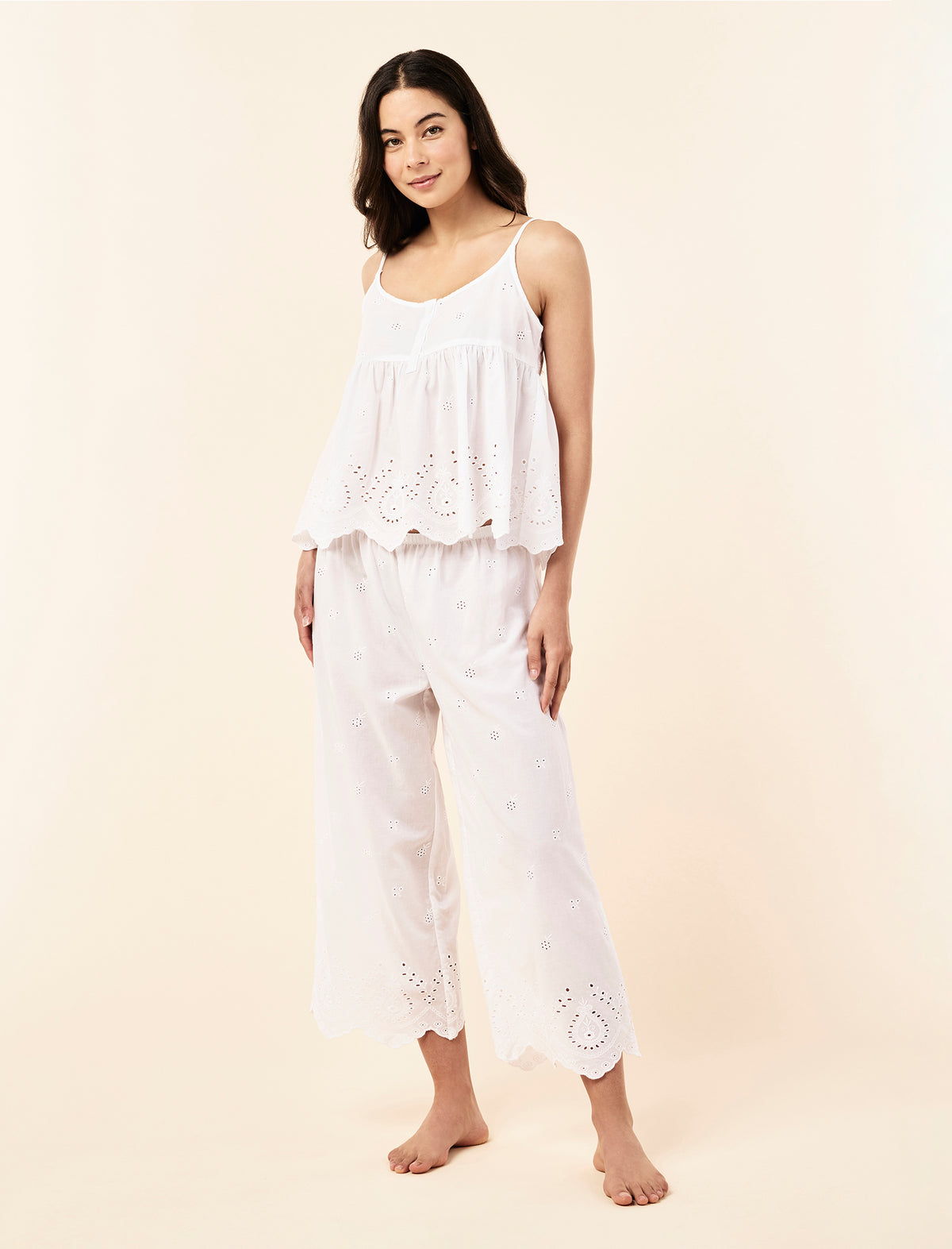 Sakura wearing the Isabella Crop Pant & Cami Set
[model: Sakura wears size S |  Height: 173cm/ 5’8” | Bust: 81cm | Waist: 64cm | Hips: 89cm]
