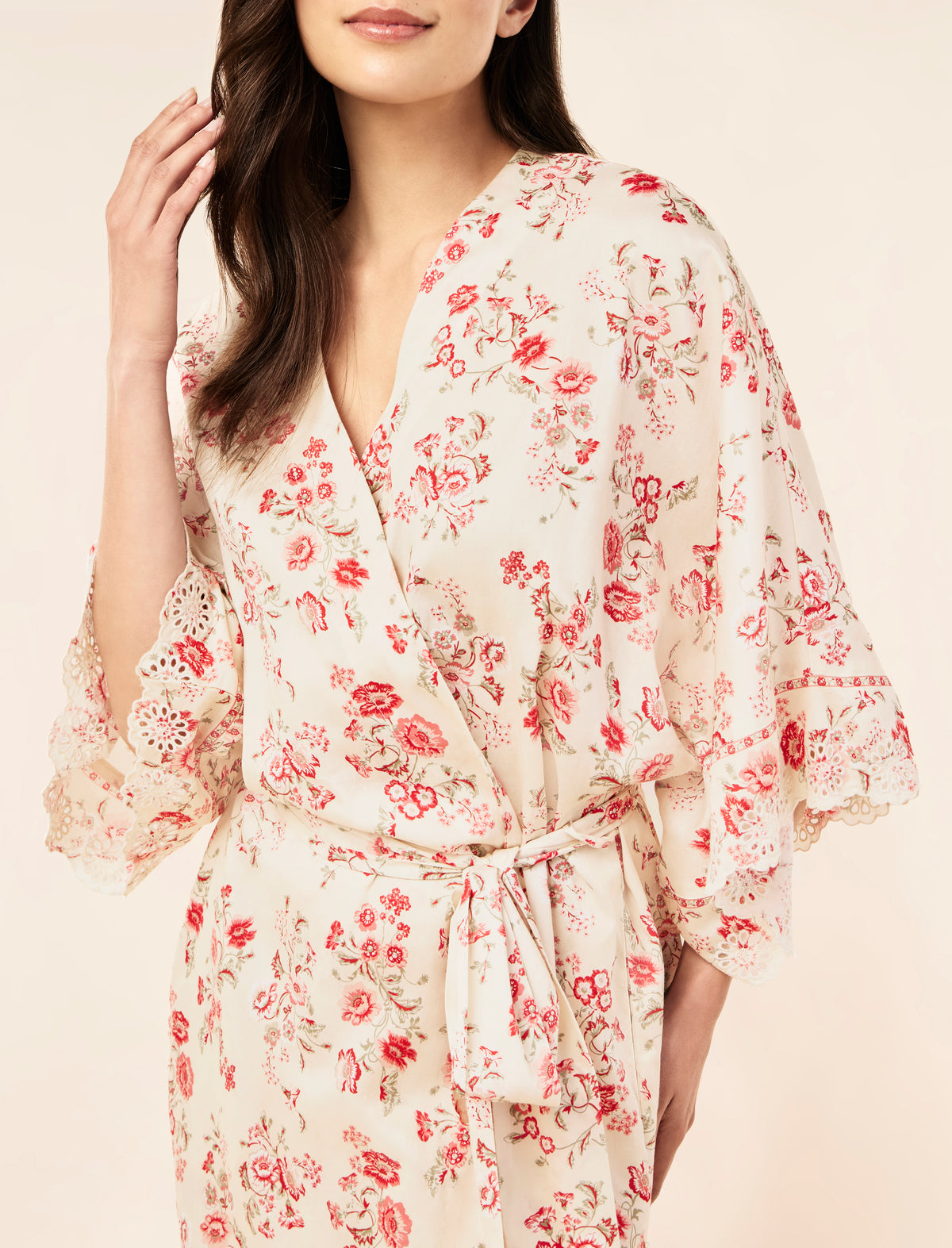 Border Floral Midi Kimono Robe