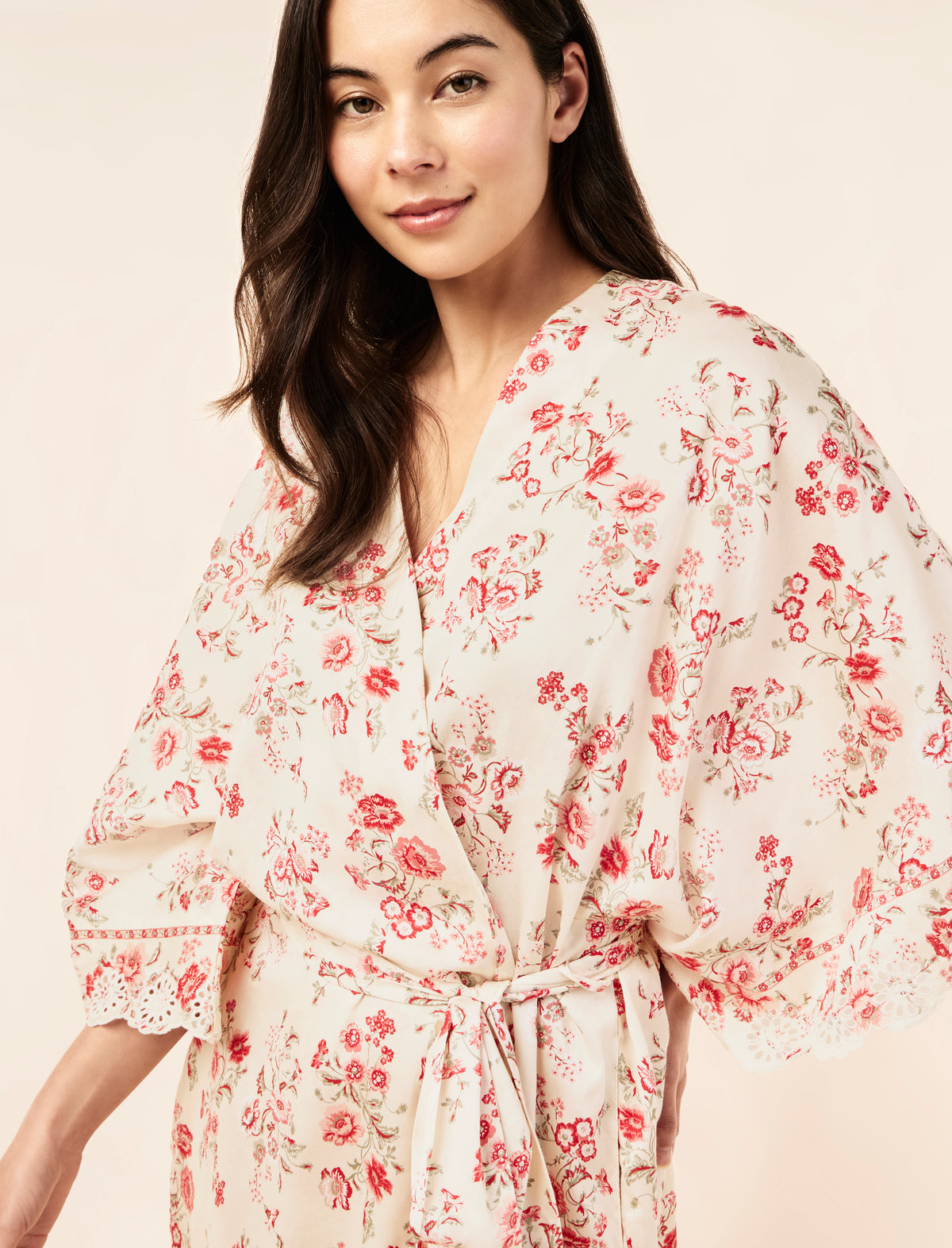 Border Floral Midi Kimono Robe