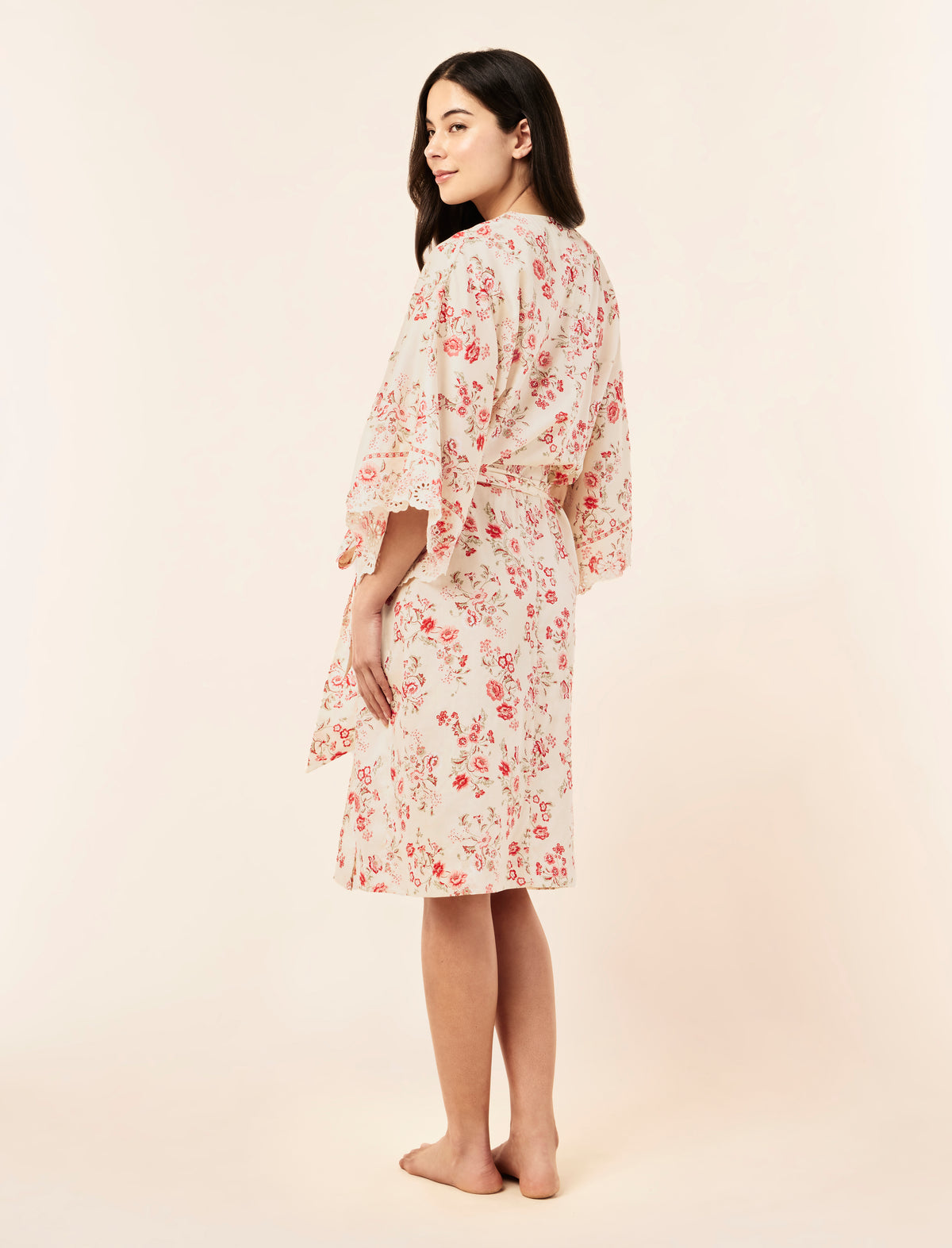 Border Floral Midi Kimono Robe