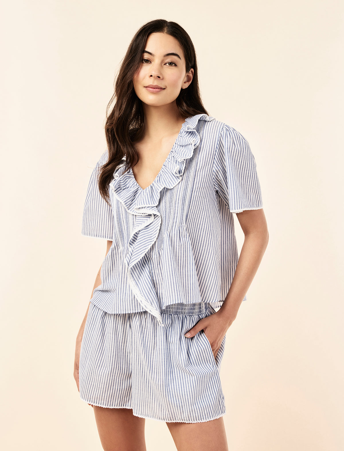 Sakura wearing the Elani Cotton Short Sleeve Top
[model: Sakura wears size S |  Height: 173cm/ 5’8” | Bust: 81cm | Waist: 64cm | Hips: 89cm]