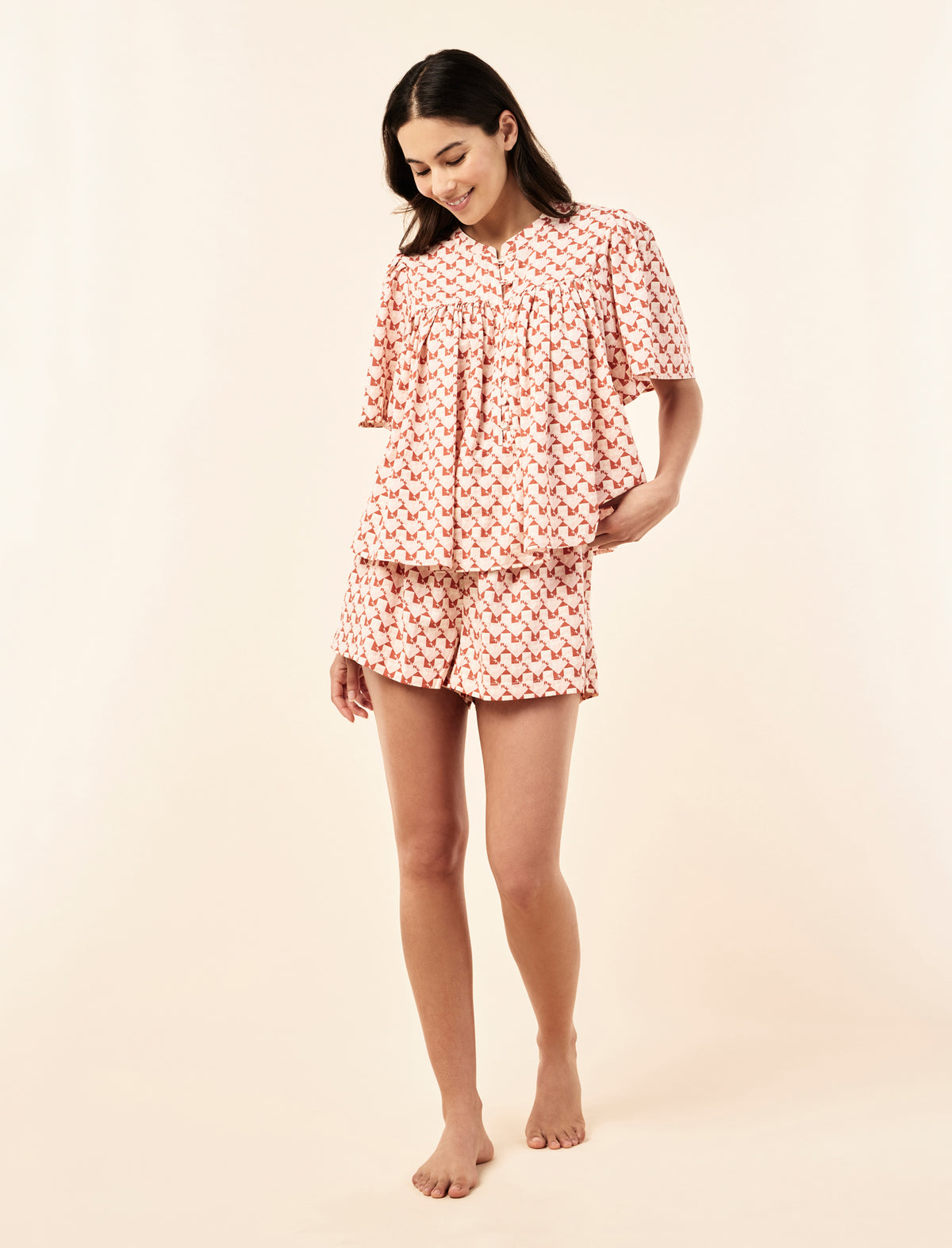 Karen Walker Monogram Tiles Gathered Boxer PJ Set