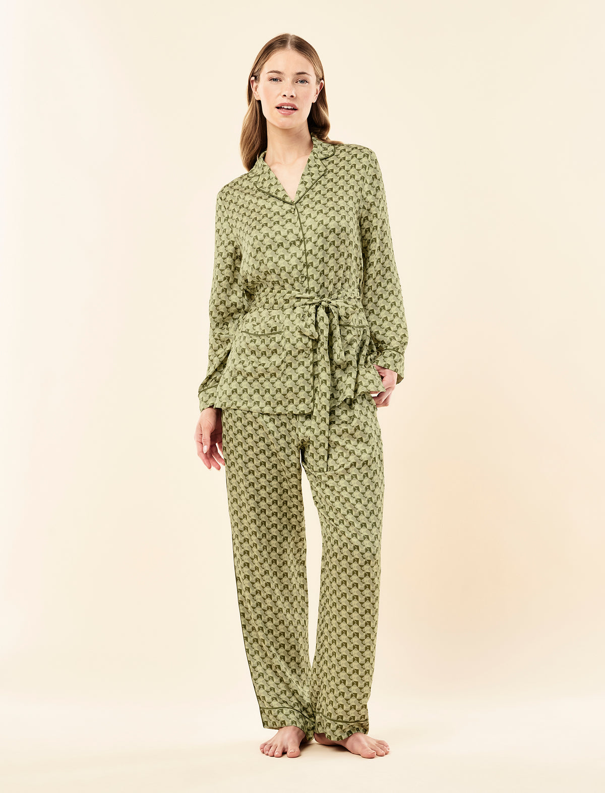 Karen Walker Monogram Tiles Silk Wrap PJ Set