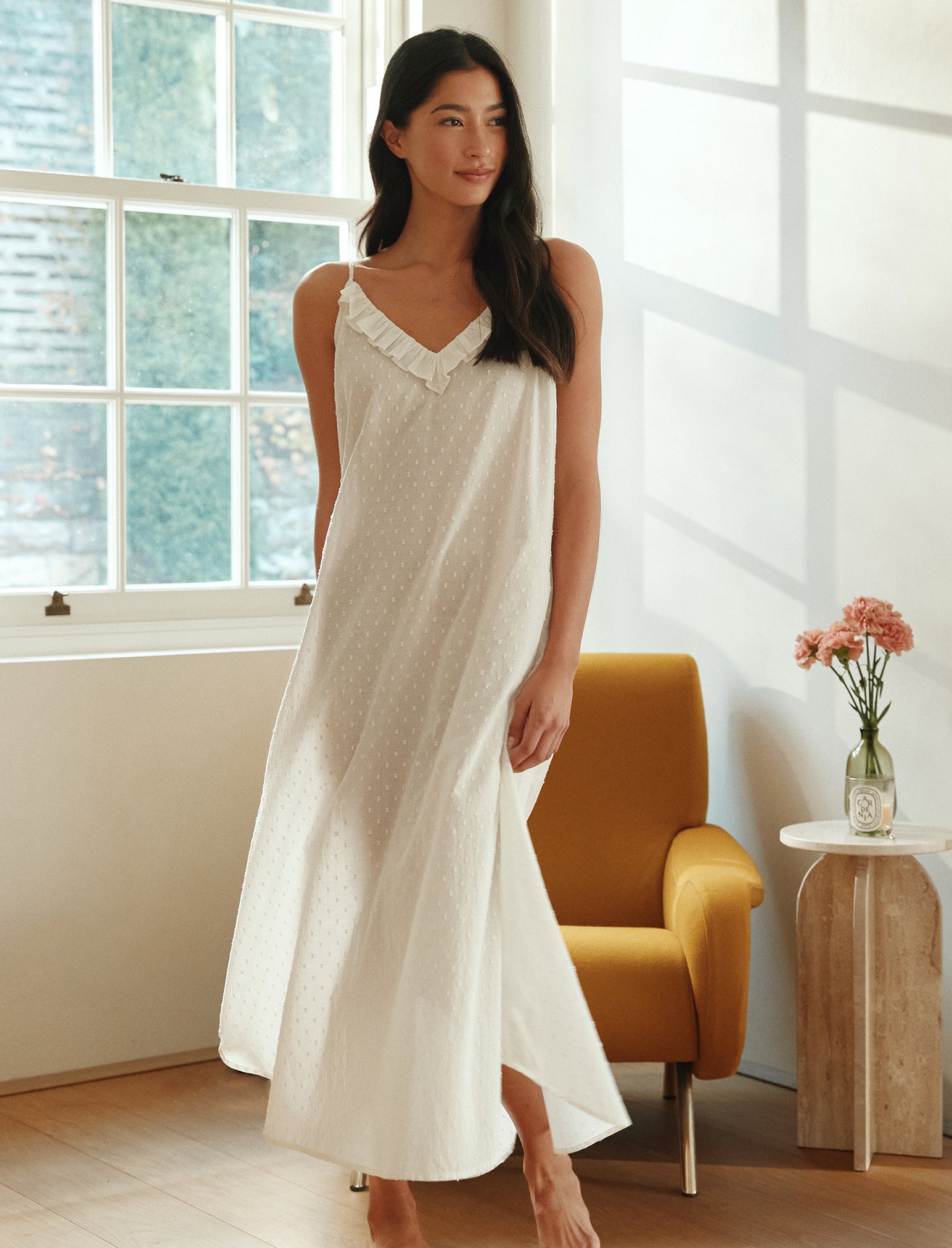 Swiss Dot Lace Frill Maxi Nightie