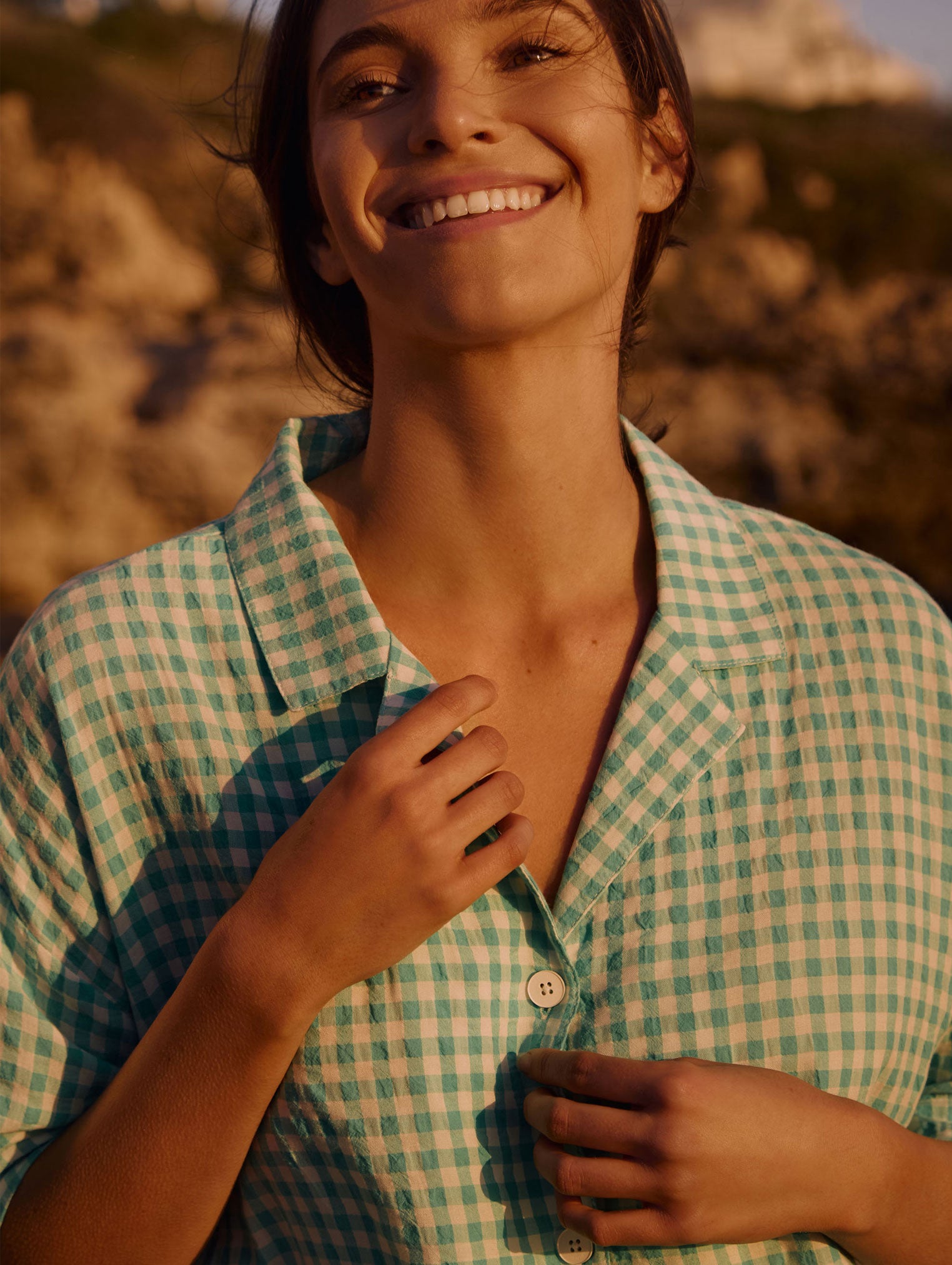 Seersucker Gingham Short Sleeve Shirt and Full Length Pant PJ