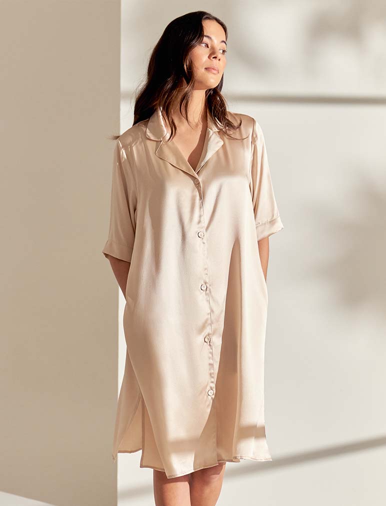 Audrey Washable Silk Short Sleeve Nightshirt