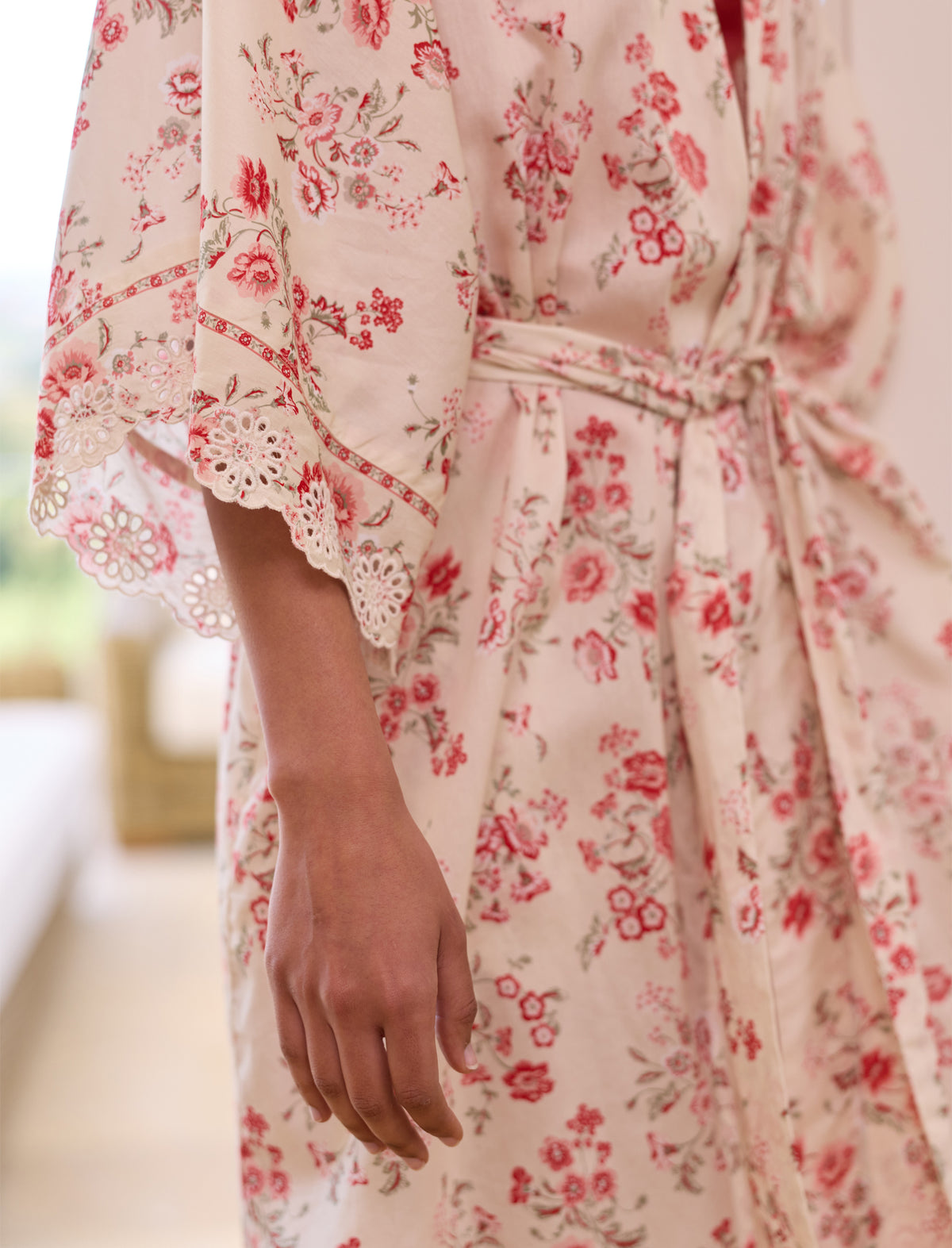 Border Floral Midi Kimono Robe