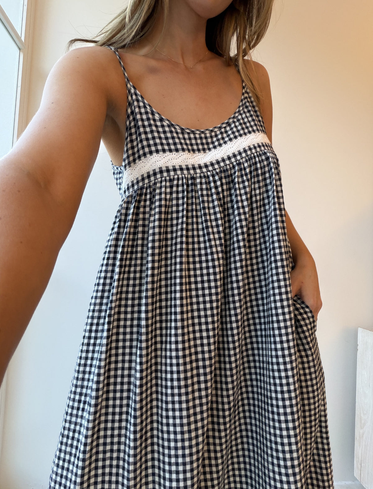 Seersucker Lace Insert Maxi Nightie
