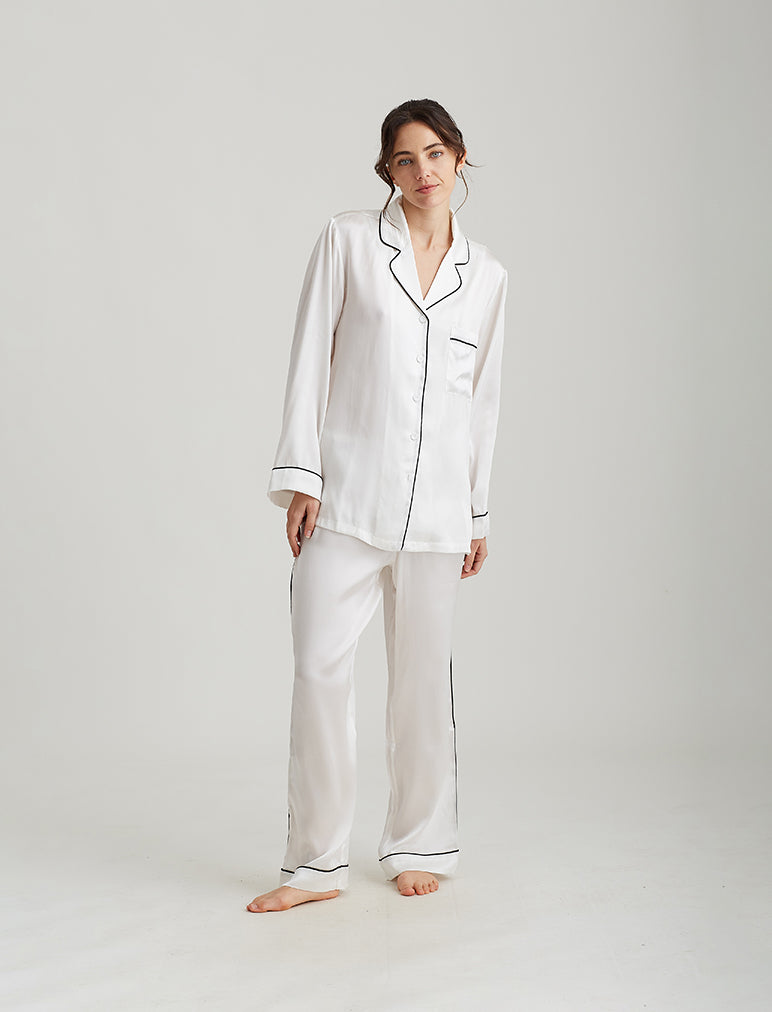 Sylvie Silk Piped Full Length PJ