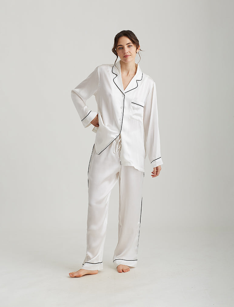 Sylvie Silk Piped Full Length PJ