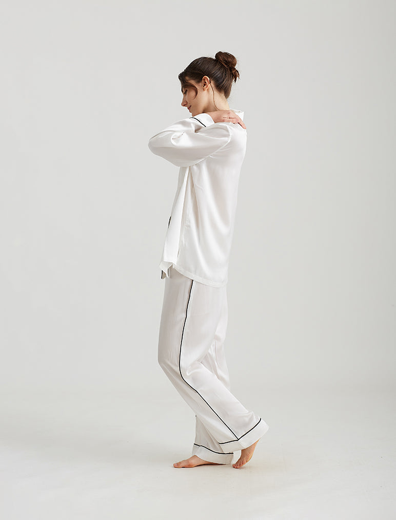 Sylvie Silk Piped Full Length PJ