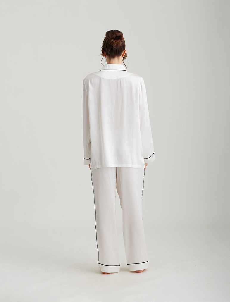 Sylvie Silk Piped Full Length PJ