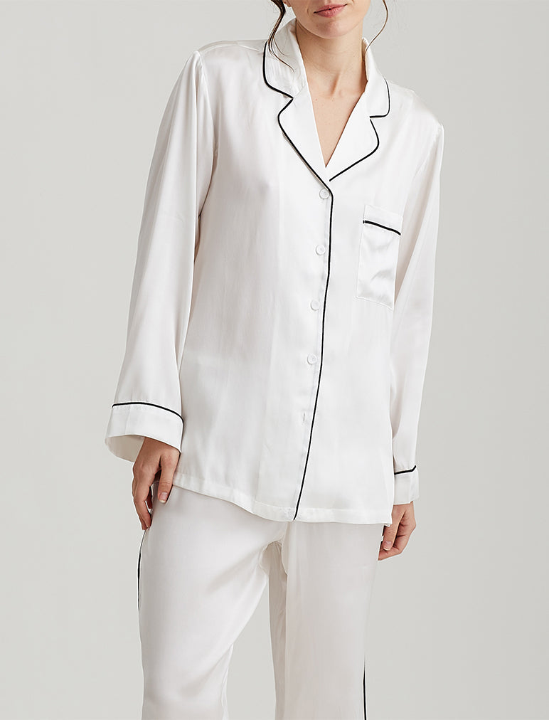 Sylvie Silk Piped Full Length PJ