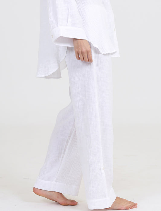 Ashley Textured Cotton Wide Leg Pant
