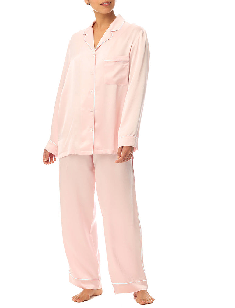Sylvie Silk Piped Full Length PJ