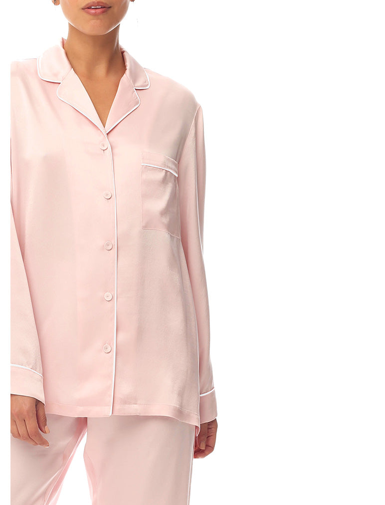 Sylvie Silk Piped Full Length PJ