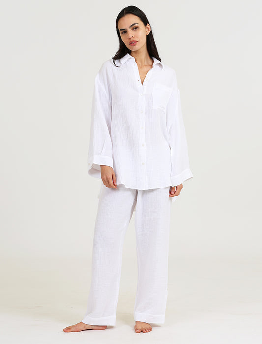 Ashley Textured Cotton Wide Leg Pant