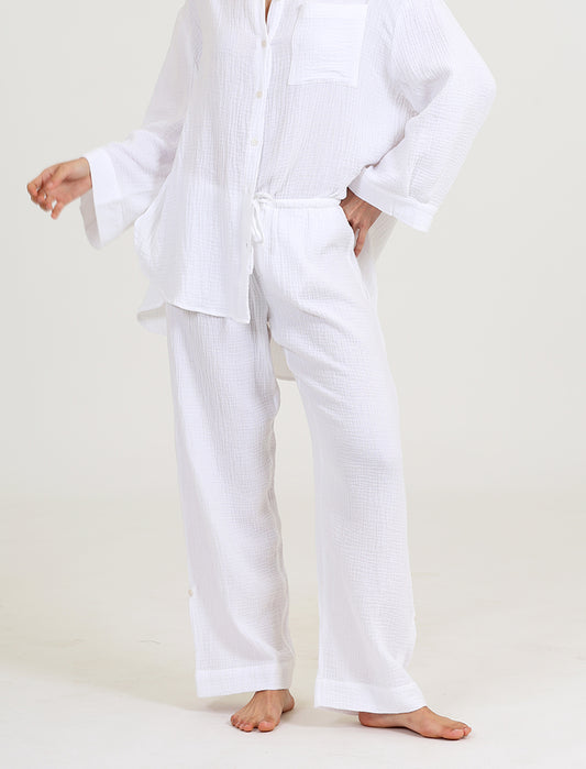 Ashley Textured Cotton Wide Leg Pant